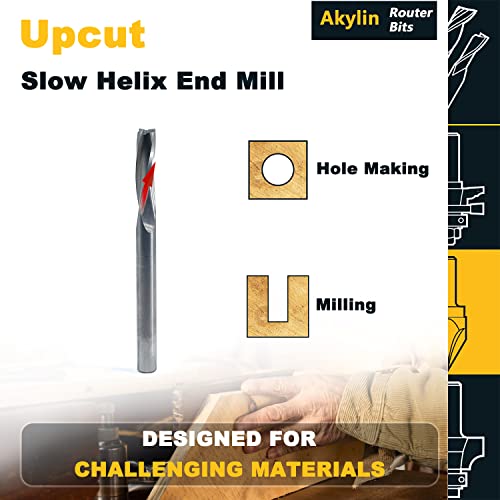 Akylin 1/4 ″ Shank Up Cut Spiral Router Pits 3 Flute Tweed Helix End Mills Cutting φ: 1/4 Должина на намалување: 1 Севкупно: 3