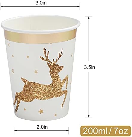 Неттемп Божиќни Чаши за Еднократна употреба.Хартија Во Златен Елен Дизајн Со Златна Фолија Преглед И Ѕвезда За Празнични Забави