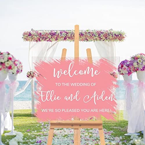 Прилагодлива свадба добредојде знак мек розов гроздобер акрилик свадба знак гроздобер свадбена забава знак за поздрав знак совршен за свадбени