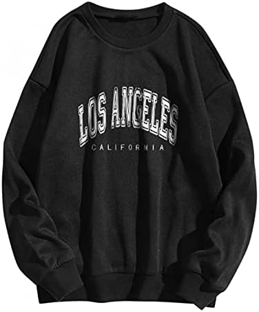 Женски џемпери на Анивуд тинејџерски девојки Преголема екипа на екипажот Гроздобер графички Лос Анџелес Калифорнија Обични кошули со