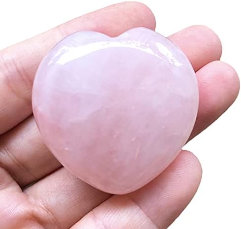Hslutiee 1,5 Полирано кристално срце loveубовен џеб палм камен, рачно врежан мазно срце во форма на срце Загрижена камен исцелување чакра
