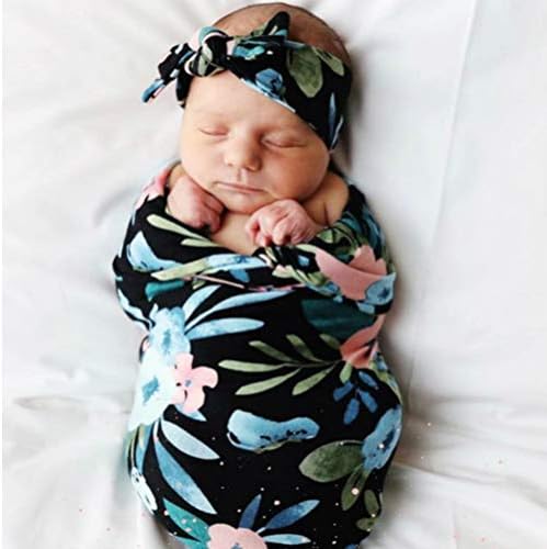 Nuobesty бебе девојче капи Премие Свадл новороденче прима ќебиња, вреќа за бебиња со капа со капачиња за глава за печатење со цвеќиња за печатење