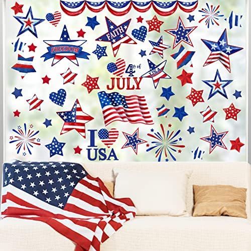 Mfault 118PCS 9 листови 4 -ти јули во јули Америка, прозорецот на Америка, американски знамиња starsвезди ленти патриотски огномет