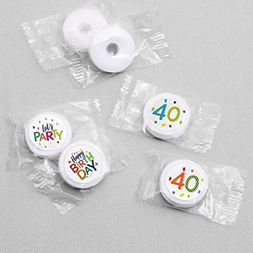 40 -ти роденден - Весел среќен роденден - Шарена четириесетта роденденска забава налепници за бонбони - етикети се вклопуваат во бонбони со