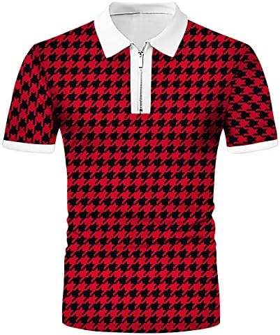 Машка четвртина-зип тенок фит поло маица со кратки ракави вратоврска боја боја крпеница маица обична блуза за голф со редовни сили за
