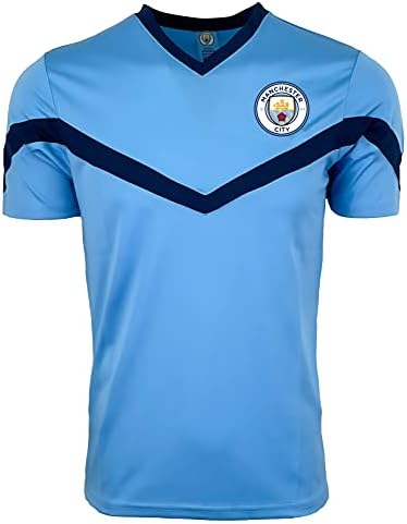 Икони спортски компатибилен со маичката за обука на Манчестер Сити, лиценциран млади М. Сити, маица за кратки ракави за кратки ракави