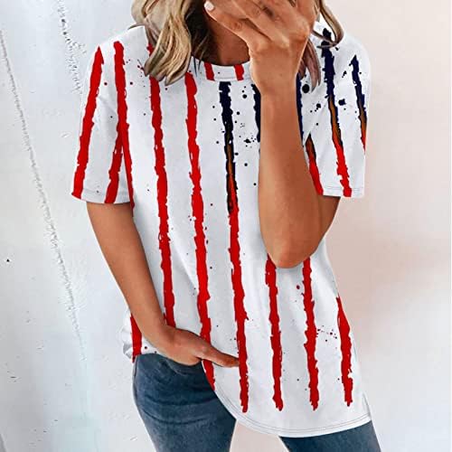 4-ти јули кошули жени во САД знаме лето кратки ракави со врат од вратот В-вратот на вратот за вратоврска, лабава удобна празнична кошула Туника на врвови на врвови