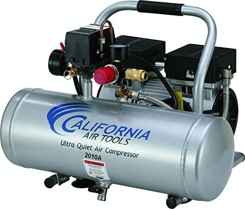 Воздушни алатки во Калифорнија 2010а Ултра тивко и масло без 1,0 КС 2,0-галон Алуминиумски резервоар компресор на воздухот, Сребрен