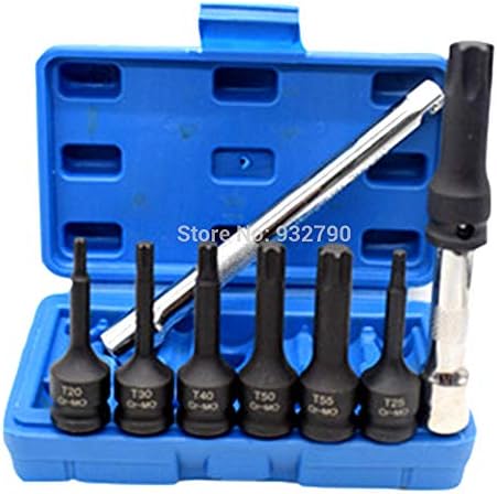 Screwdriver 7PCS наклон на SPLINE SPLINE SLEACT SETECT 3/8 DRIVE T20 T25 T30 T40 T50 T55 T60 + 2PCS 3 6 Поставете ја опфатот за продолжување на