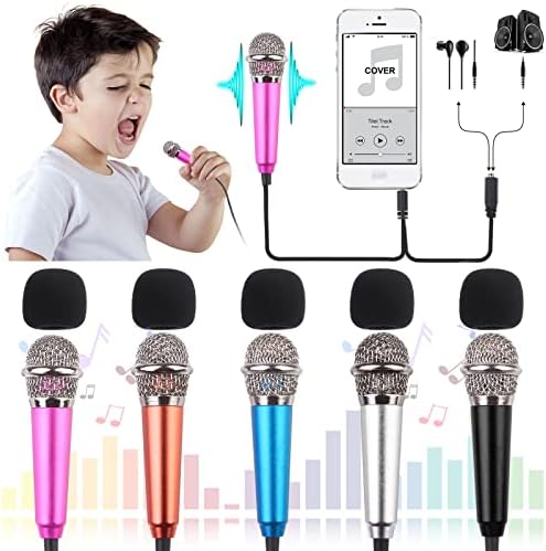 5-парчен мини микрофон мал микрофон мини микрофон за снимање глас и пеење на iPhone, андроид телефони или таблет, метал, со