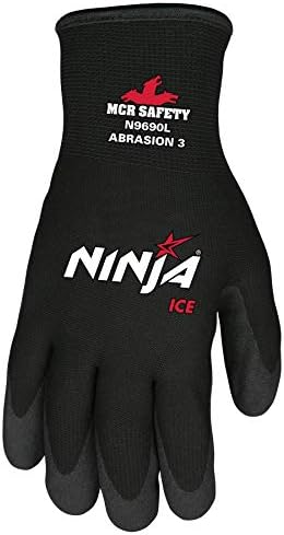 Мемфис ракавици 2x црна нинџа мраз 7 мерач акрилик Тери наредени општа намена ладни временски ракавици со плетен зглоб, 15 мерач