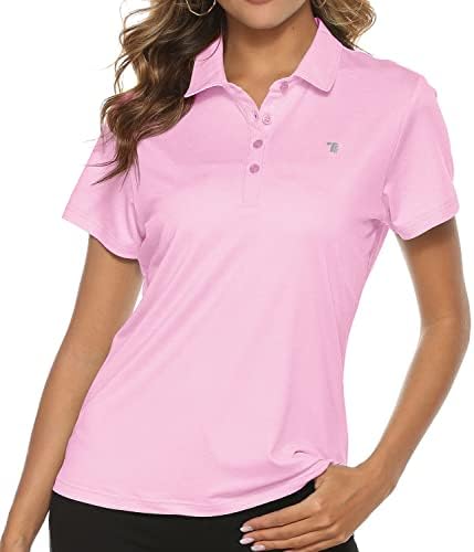 Tbmpoy женски голф-маици маици со лесна влага со кратки ракави кошула Брзо суво 4-копчиња