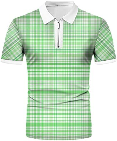 Класичен маж со кратки ракави на Ubst Mense 1/4 zip up решетката обични летни кошули карирани проверени печатени лабави голф врвови