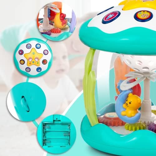 Bompow Baby осветли музички играчки од 6 до 12 месеци ротирачки животински свет учејќи играчки играчки за новороденчиња 0-3 6-9 12-18 месеци