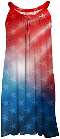 Хоксин 4 јули Летни Сарафани За Жени Секојдневен Фустан На Бохо Плажа Знаме На САД Ѕвезди Со Пруги Печатење Резервоар Без Ракави