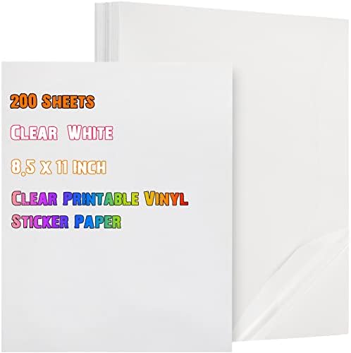 200 листови чиста хартија за налепница за печатење за инк -џет печатач големина Транспарентна налепница хартија 8,5 x 11 '' водоотпорно