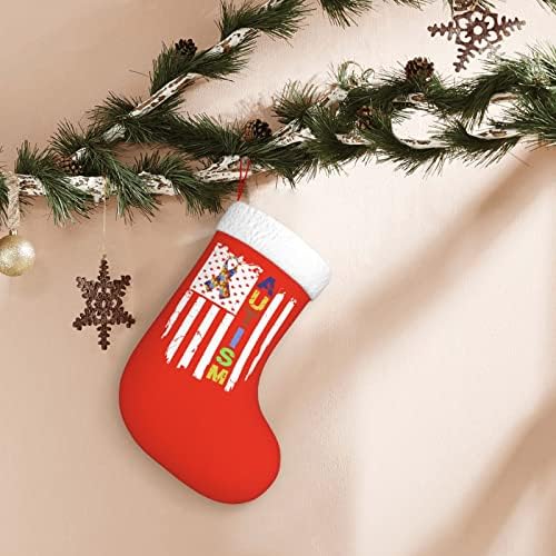 QG ZZX Свесност за аутизам Американско знаме Божиќно порибување Божиќни чорапи камин виси чорап 18 инчи за одмор