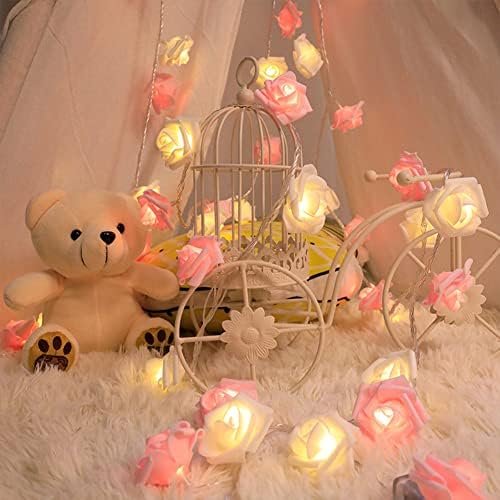 Денот на вineубените роза Стринг светла 9,8ft 20 LED батерија управувана роза цвет LED светла Романтична самовила светла за ламби за ламби