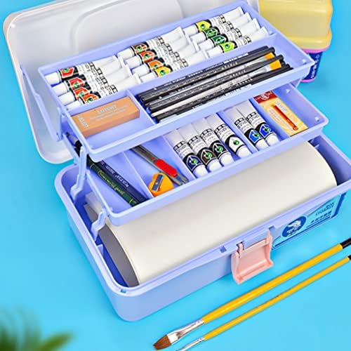 Nuobesty Три слој повеќенаменски кутија за складирање: сина пластична организатор за преклопување алатка за алатки за уметност