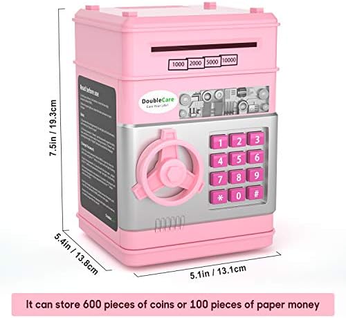 DoubleCare Electronic Piggy Bank for Kids, Money Bank со лозинка/музика Симпатична мини банкомат банка монета конзерва, автоматско
