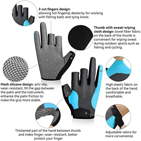 Бесстевен на ракавици за риболов 3 исечени прсти: нараквици за заштита на сонцето кај мажи жени кои се караат едрење, веслајќи велосипедско