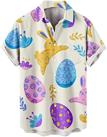 Велигденски ден Хавајски кошули за мажи, печати машка конечна копче за кратки ракави надолу кошули цветна кошула на плажа Алоха