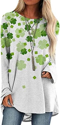 Иминг жени Свети Патрикс ден екипаж на екипажот Детелина Детелина Печатени долги кошули Ирски ден Шамрок џемпер врвови