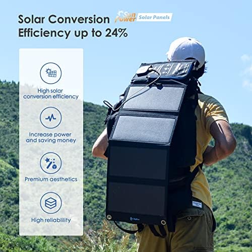 Полнач за соларни панели со дигитален амперметар, BigBlue 28W SunPower Camping Solar, Diual USB, IPX4 водоотпорен, компатибилен