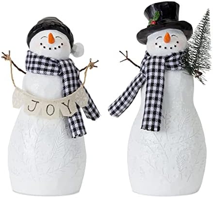 Современ дом за живеење од 4 црно -бело снешко со карирана шамија Божиќ 6 парче таблета фигурини 8,5 “
