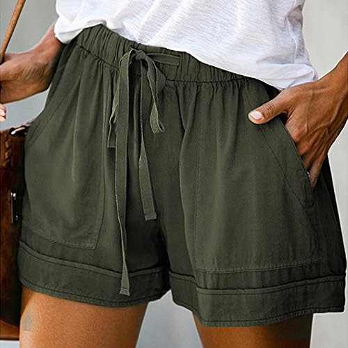 Yubnlvae шорцеви за жени лабави се вклопуваат со висока половината еластична со џебови кои влегуваат обични летни цврсти трендовски панталони