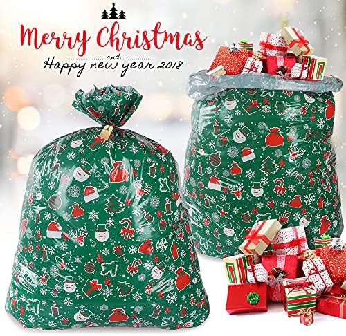 Голема Големина Празнично Пакување Подароци Пластична Кеса Зелена Божиќна Торба За Подароци