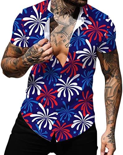 XXBR 4-ти јули Хавајски кошули за мажи лето патриотско американско знаме на плажа на врвовите на плажата надолу по редовно вклопување обичен