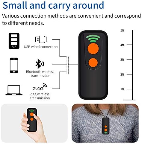 1D 2D Bluetooth безжичен скенер за баркод, Symcode Protable QR рачен мини бар -код читач за Windows, Android, iOS, Mac.able за