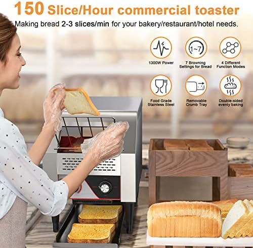 Комерцијален транспортер тостер 150 парчиња/час, 7,3in Отворање ширина на транспортер тостер за храна за леб, храна за појадок,