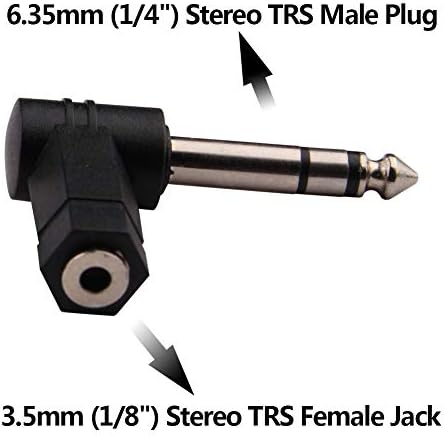Окссубор 1/4 инчен TRS до 3,5 mm адаптер за десен агол, 6,35 mm машки до 3,5 mm женски 90 степени стерео слушалки за конвертор