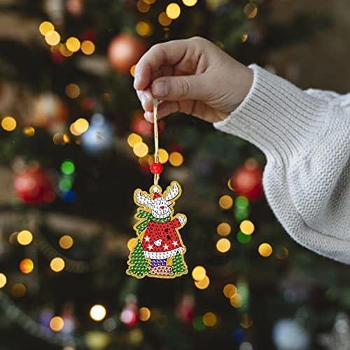 Легура 5 парчиња дијамантски сликарство Божиќни украси за новогодишна елка двострана 7D DIY дијамантски уметнички украси за новогодишно дрво што висат украси уметни