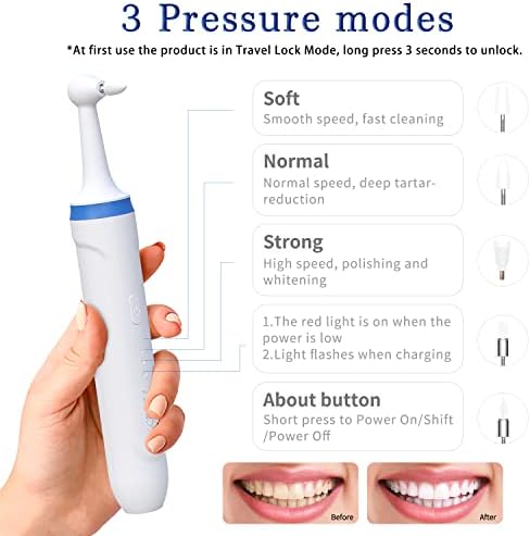 Електричен заб Полисер на Акизбеир, со 10 глави за замена, отстранувач на калкулус за заби на заби на домаќинството （бело-сино）
