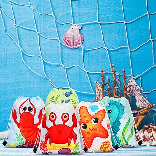 32 Парчиња Морски Животни Торби Со Врвки За Подароци Торби За Забави Со Морска Тематика Торби За Третирање За Еднократно Користење Океански Кеси За Бонбони Со Темат