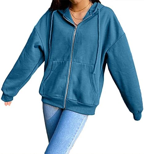 Женски џемпери со качулка, обични долги ракави со преголеми дуксери по поштенски јакни со џебови
