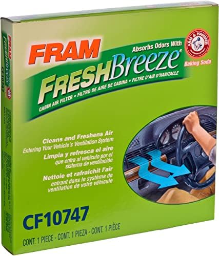 Fram Fresh Breeze Cabin Air Filter со сода бикарбона Arm & Hammer, CF10747 за избрани возила Dodge и Jeep, бело