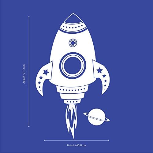 Налепница за налепница на винил wallид - ракета и планета во вселенски брод - 28 x 16 - Детска соба wallидна уметност - Декорирање