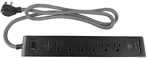 Вестингхаус 96023 лента 6-излез 2-USB 900 Joule Surge Protector со ткаенина плетенка без кабел, црна боја, црна