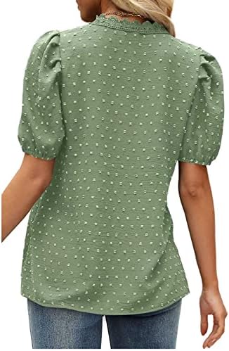 2023 чипка за чипка V вратот кошули за жени Основни швајцарски точки кратки ракави маички кошули со шифон блуза во боја
