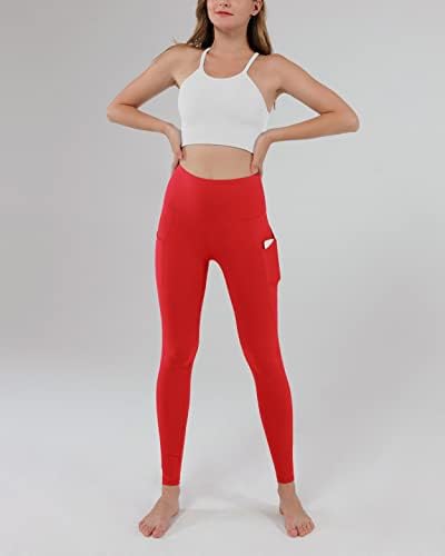 Ододос женски хеланки со високи половини со џебови, контрола на стомакот што не се гледа преку тренингот атлетски трчање јога панталони