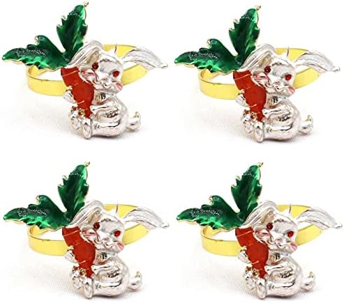 Cheeseandu 4 парчиња Велигденски салфетки прстени зајаче зајаци од салфетки легури од злато зајаче морковци прстенести држачи за велигденски