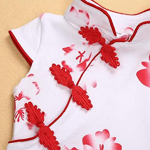 Самовила бебе новороденче бебе девојки Cheongsam Romper фустан цветен кинески кипао карода со краток ракав, облека за скокање со комбинезон