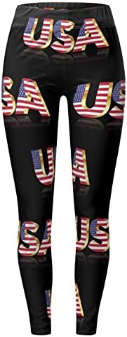 Американско знаме Патриотски нозе жени со висока половината на жените со висока половината на половината, џогер панталони фитнес тренингот