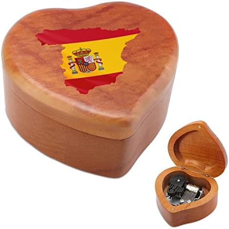 Мапа на знамето на Шпанија Дрвена музичка кутија срцева форма на музика музички кутии гроздобер дрвена кутија за подарок
