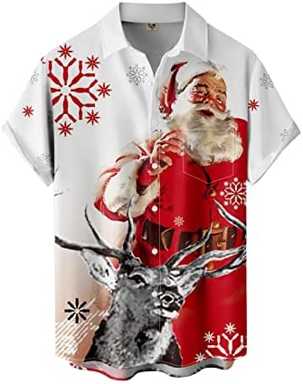 Менс Божиќ Дедо Мраз подарок 3Д Дигитално печатење копче Лапел Краток ракав кошула кошула кошула 3Д новини нови печати за Дедо Мраз
