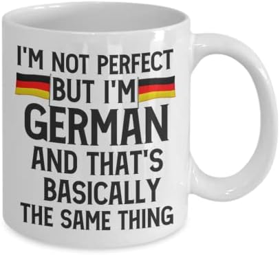 Смешен германски подарок | Јас не сум совршен, но јас сум германска кригла за кафе | Идеја за подароци за германски мажи и жени | Смешен германски